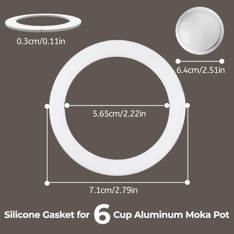 Mogrecha Moka Pot 2 Pcs Filter with 3 Pcs Silicone