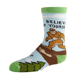 ooohyeah Kid's Novelty Funny Bigfoot Crew Socks, Fun Saying Crazy Silly Socks for Boys and Girls, Believe, Size 1-5