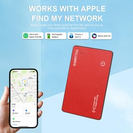 Thin Wallet Tracker Card - Smart Track Card, Works with Apple Find My App (iOS Only), Item Finder for Luggage Tag (Red)
