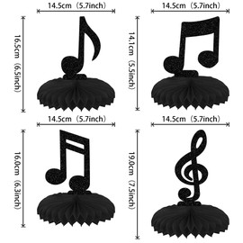 8 PCS Music Notes Honeycomb Table Centerpiece Black Glitter Musical Party Table Toppers Honeycomb Centerpieces for Music Concert Theme Baby Shower Wedding Birthday Party Table Decorations Supplies