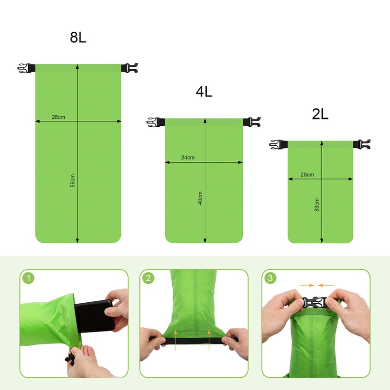 Milestone Camping Dry Sacks (Packof 3) - Green