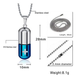 LAFATINA Medical Alert ID Pill Capsule Tube Pendant Necklace, Men's Women Stainless Steel Pill Case Medical Alert Card Holder Pendant Necklace for Boys Girls Old