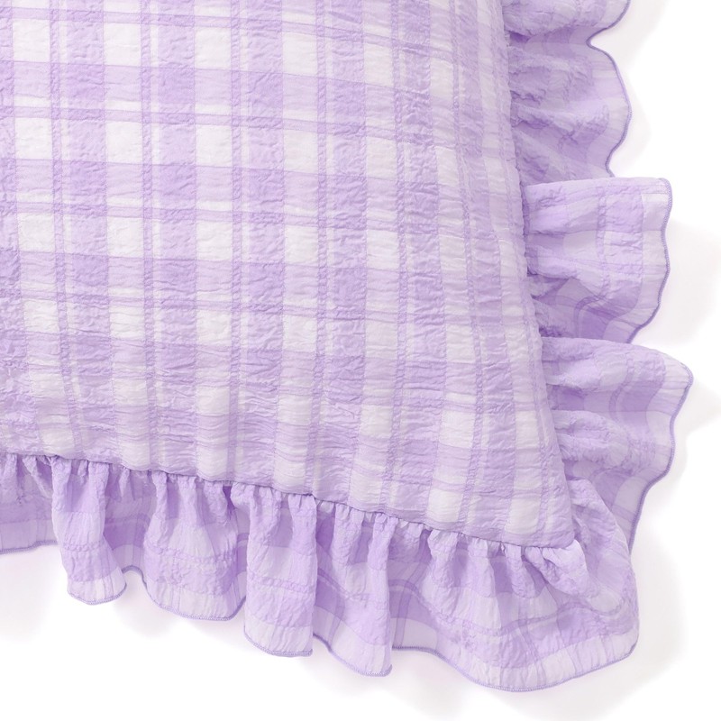 Francfranc Sheer Check Ruffle Pillow Cover 70x50cm Purple New Life