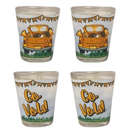 Game Day Outfitters Tennessee Vols Set of 4 Shot Glasses Unique Pick-Up Truck Team Cheer 360° Artwork | Round 1.5 oz Clear Glass | For Alumni, Student, Fraternity, and Resident Fans Gift Idea