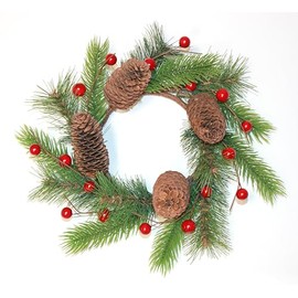 4.25" Inner Diameter Christmas Pine Cone, Pine, Berry Pillar Candle Ring, Set of 2