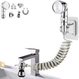 Sink Faucet Sprayer Attachment,Sink Shower Sprayer Attachment Set To Tub Faucet,ON/OFF Shower Head with (5 adapters),Sink Extension Hose Sprayer for Laundry Bathroom Kitchen