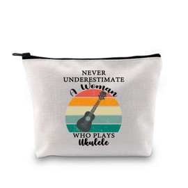 PYOUL Ukulele Lover Gift Never Underestimate A Woman Who Plays Ukulele Makeup Bag Ukulele Player Cosmetic Bag Musician Gift (Who Plays Ukulele Bag)