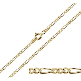 1mm 18K gold plated on solid sterling silver 925 Italian diamond cut FIGARO curb link chain necklace bracelet anklet with lobster claw clasp - inch 32"/80cm