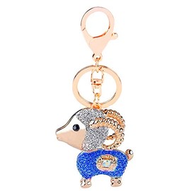 Reizteko Women's Gold Plated Crystal Rhinestone Goat Sheep Lamb Keychain Pendant Keychain Charms Gift (Deep Blue)