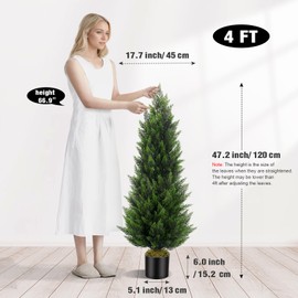 Artificial Topiary Cedar Trees 4FT Tall 2 Set, Outdoor Indoor Faux Pine Shrubs Plants, Realistic Fake Plants Front Porch Decor, Artificial Bushes Cypress for Home Front Door Offices