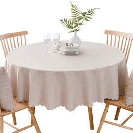 Round Waterproof Tablecloth Spill-Proof and Stain Resistant Table Cloth Wrinkle Free Washable Decorative Fabric Table Cover for Kitchen, Dining, Parties, Buffet, Wedding(70 inch, Beige)