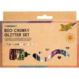 folia 5891 Organic Chunky Glitter Set Starlight, 10 Tins Including 90 g Decorative Glue, Organic Chunky Glitter in 10 Different Colours, for Decorating and Decorating