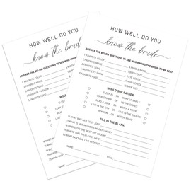 OXEDP How Well Do You Know The Bride Game, Bridal Shower Questionnaire Cards, Who Knows The Bride Best, Minimalist Wedding Game, Bridal Shower Games, Bachelorette Party Games -WKTB01