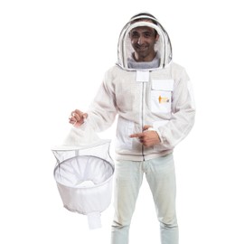 Massive Bee Store -- Beekeeping Fully Ventilated Jacket in Multi-Color with Round Veil (S, White with Two Veils)