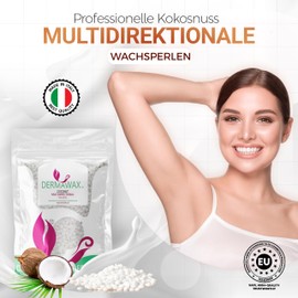 Dermawax 400g Coconut Wax Beads - Hypoallergenic Multidirectional Hot Wax without Fleece Strips - Gentle Hair Removal for Face, Eyebrows, Armpits, Legs, Bikini & Intimate Area