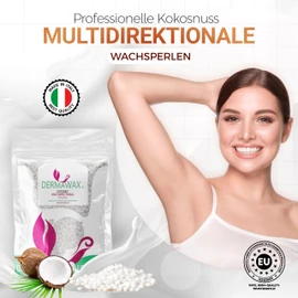 Dermawax 400g Coconut Wax Beads - Hypoallergenic Multidirectional Hot Wax without Fleece Strips - Gentle Hair Removal for Face, Eyebrows, Armpits, Legs, Bikini & Intimate Area