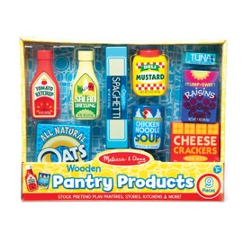 Melissa & Doug Wooden Pantry Products Play Food Set (9 pcs) - Pretend Play Kitchen Accessories, Wooden Play Grocery Sets For Kids Ages 3+