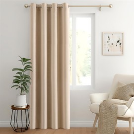 MIULEE Opaque Curtains with Eyelets, Beautiful Soft Blackout Curtains for Darkening Rooms, Curtains for Bedroom, Living Room, Thermal Curtain, Cold Protection, Beige, 140 x 200 cm (1 Piece)
