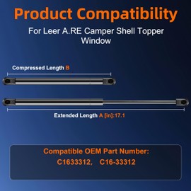 Euplokeer Qty (2) C16-33312 17in Gas Shock Strut for Leer are Camper Shell Window, C1633312 Spring Lift Support for Snugtop Truck Pickup Topper Door Cap Canopy