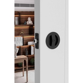 goldenwarm Matte Black Pocket Door Lock, Privacy Round Pocket Door Hardware Not-Adjustable 2-3/8" Latch, Pocket Door Handles for Pocket Doors Sliding Doors 1 Pack