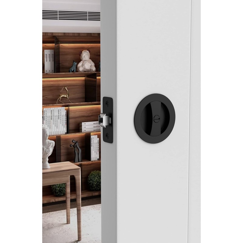 goldenwarm Matte Black Pocket Door Lock, Privacy Round Pocket Door