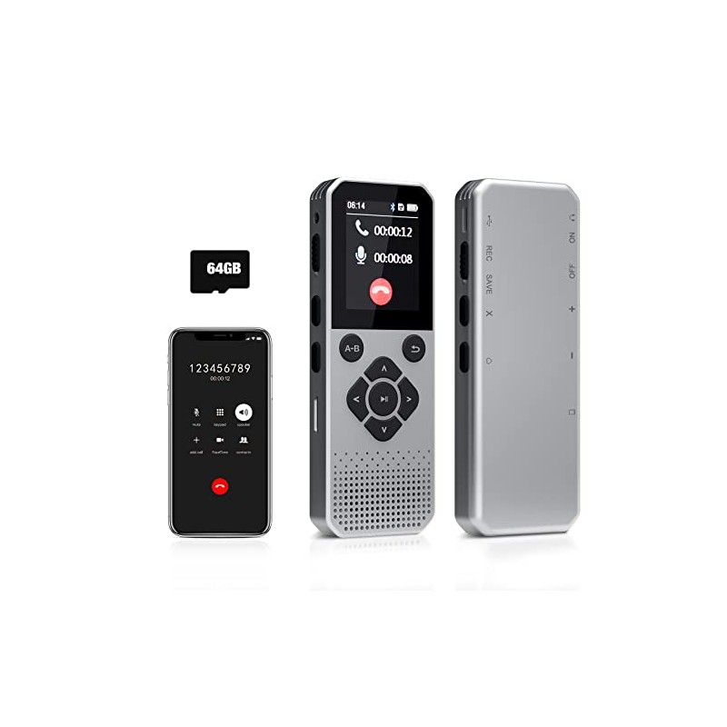 64GB Bluetooth Voice Recorder with Noise Reduction, Digital Voice Recorder
