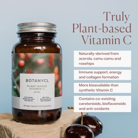 Botanycl Natural Vitamin C with Bioflavonoids 200mg | Zero Artificial Fillers | Immune Support, Skin Health & Energy | 100% Plant-Based from Rosehips, Acerola Cherry, Camu Camu & Black Elderberry