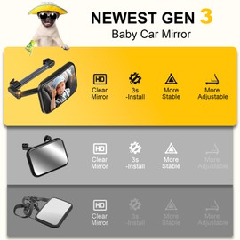 TAZENI Baby Car Mirror, Stretchable 360° Caring Baby Mirror for Car Seat Rear Facing Seat Infant Shatterproof, Baby Essentials for Newborn, Crash Tested and Certified