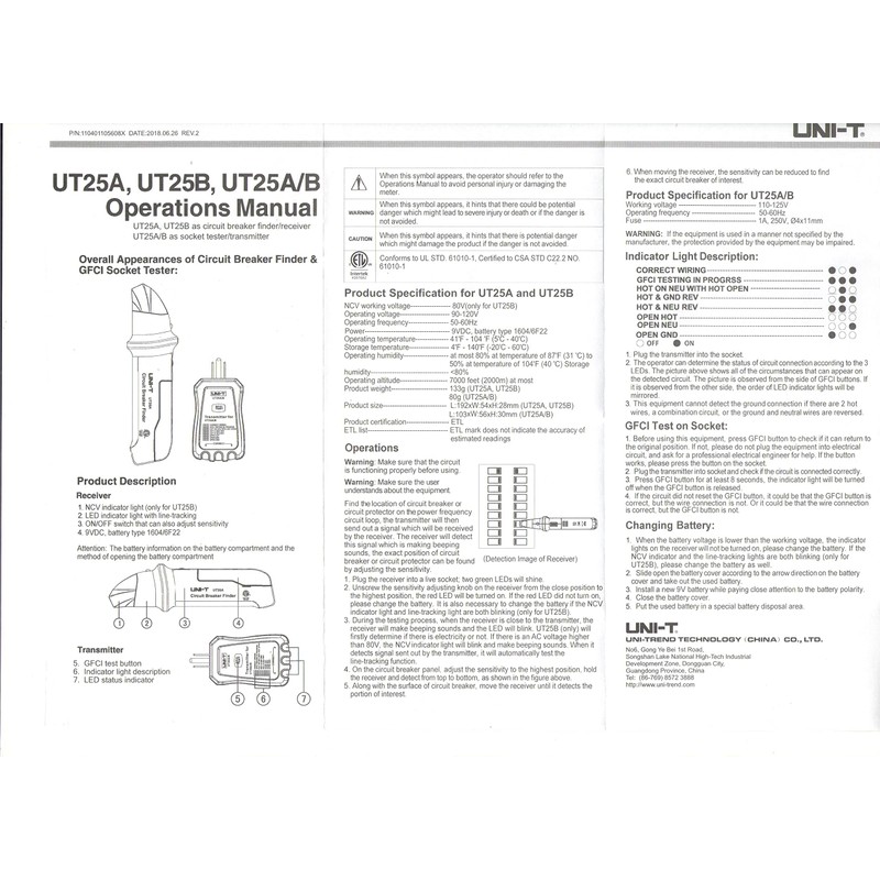 UNI-T UT25A Circuit Breaker Finder line Detector American Specification Socket