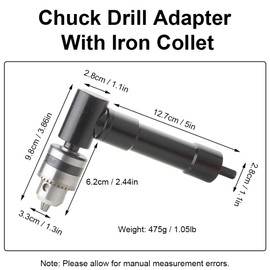 90 Degree Right Angle Drill Attachment, Right Angle Bend Extension Drill Chuck Converter Adapter Electric Drill for Tight Corner Workspace (Metal Collet)