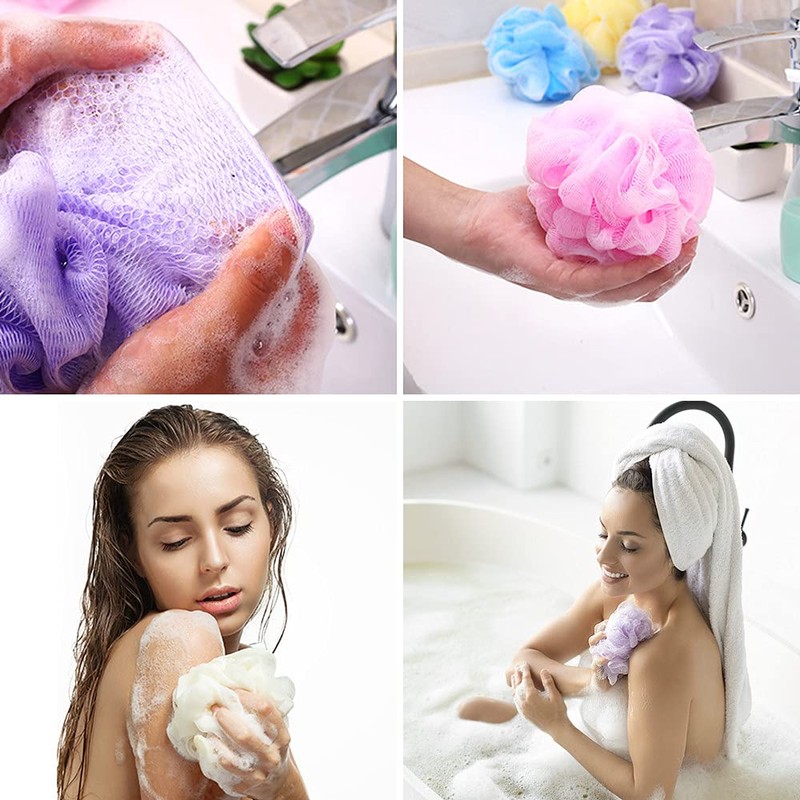 10 Pcs Bath Loofah Shower,Small Mesh Sponge Pouf Colorful Exfoliating