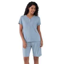 Joyaria Ladies Quick Dry Lightweight Short Sleeve Pajamas Summer Cooling Soft Travel Bamboo Viscose Petite (Dusty Blue, Small)