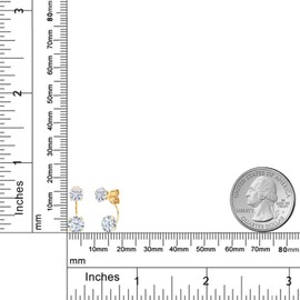 14K Yellow Gold White Created Sapphire and Very Light (IJK) Moissanite by Charles & Colvard Dual Drop 2 Stone Round Earrings for Women (3.00 Cttw, Gemstone Birthstone, Round 6MM and 5MM)