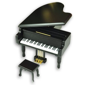 BinkeGG Black Wooden Wind up Grand Piano Music Box with Sankyo Musical Mechanism Tune: Howl's M0ving Castle (Merry Go Round of Life)