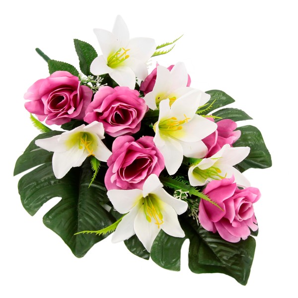 Grave Decoration with Artificial Roses and Lilies Topper Artificial Flower Grave Decoration Cemetery Arrangement Cemetery Decoration Mourning Decoration Flower Joy Arrangement Flower Table Decoration