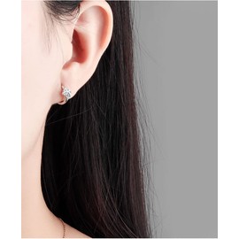 Cute CZ Cat Dog Paw Print Cartilage Small Cuff Huggie Hoop Earrings for Women Girls Sterling Silver Chic Dainty Animal Pet Lovers Sleeper Little Hoops Delicate Hypoallergenic Gifts 8mm (Silver)