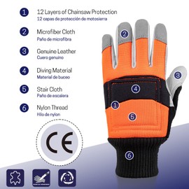 ZELARMAN Chainsaw Safety Gloves, Chainsaw Protective Work Gloves, Cut Resistant Gloves, 12-Layer Protection on Left Hand Only