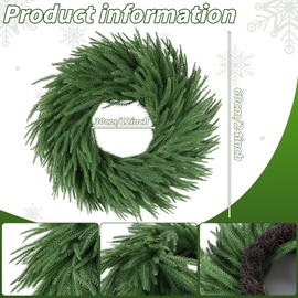 24 inch Norfolk Pine Wreath, Realistic Christmas Wreath for Front Door,Artificial Real Touch Green Wreath Greenery for Door Wall Windows Mantle Outdoor Christmas Decoration