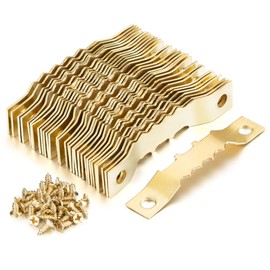 YHYZ Sawtooth Picture Hangers Bulk (Medium), 60pcs Gold Sawtooth Hangers / Hooks with 120pcs Screws + Screwdriver, for Picture Frame Painting Photos Artwork Clock Home Decoration (60 Sets, Mediuml)