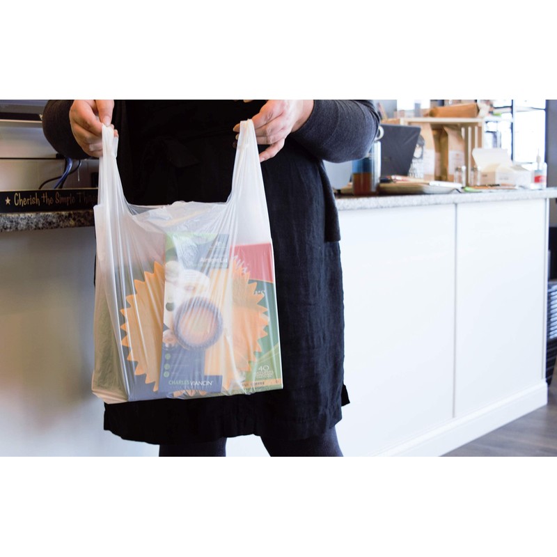 100 Large Plastic Grocery T-Shirt Bags - Plain White 12"