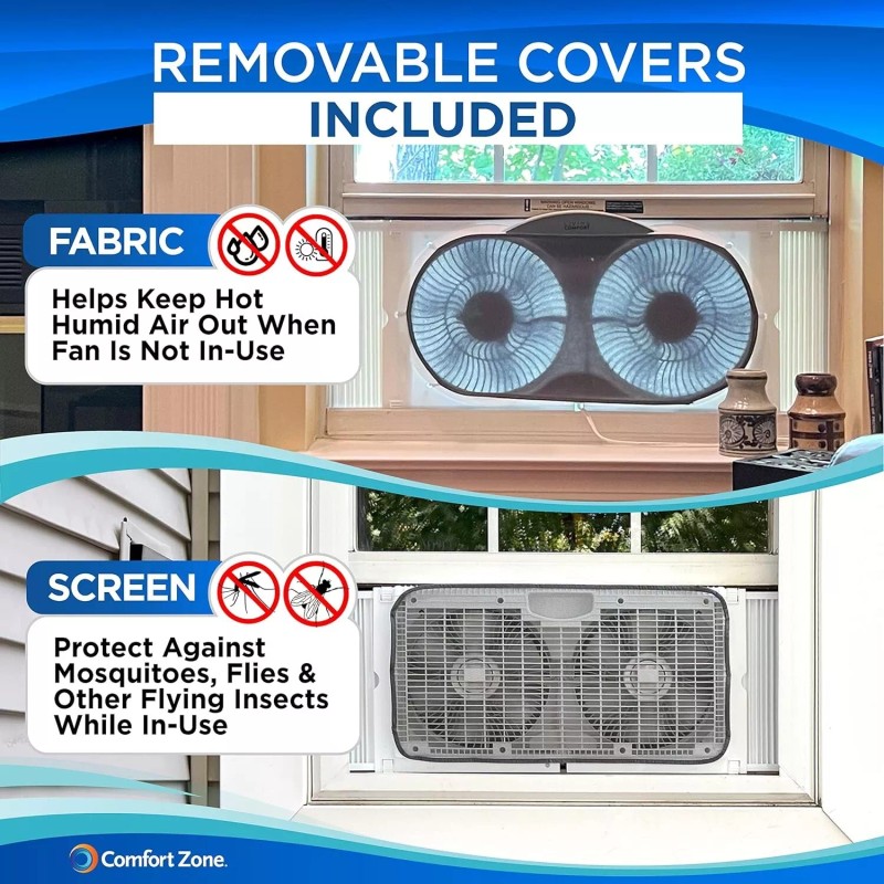 Comfort Zone 9" 3-Speed Reversible Twin Window Fan with Remote