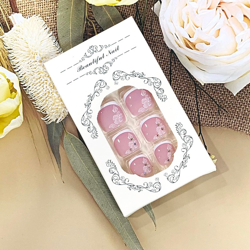 FIEONCIY Press on Toenails with Designs Acrylic Fake Nails for