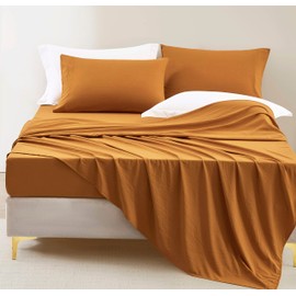 Chezmoi Collection Soft Washed California King Bed Sheet Set - 4-Piece Brushed Microfiber Wrinkle & Fade Resistant 14-Inches Deep Pocket Sheets & Pillowcases Set - California King, Spice