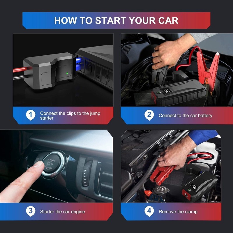 Smart Jumper Cables for 12V Portabale Car Jump Starter, Automotive