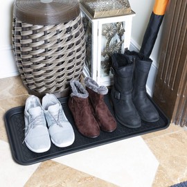 Ottomanson TRY RDM PDM Collection Indoor/Outdoor Boot Tray Non-Slip Doormat Modern Mat for Entryway Patio Backyard Garage, Black, Pet-17.5" x 27"