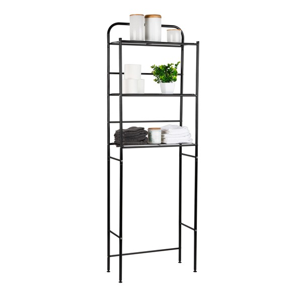 Mind Reader Alloy Collection, 3-Tier Over The Toilet Space Saver Rack, Metal, 23.5" L x 10.25" W x 70.5" H, Black