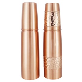 Set of 2 Copper Water Bottles With Copper Tumblers For Ayurveda Health Benefits 1000 Ml Capacity