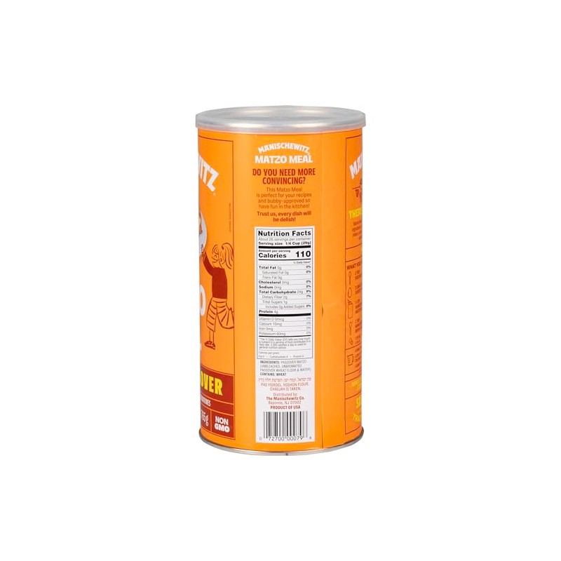 Manischewitz Matzo Meal, 27 Ounce Resealable Canister" Kosher For Passover