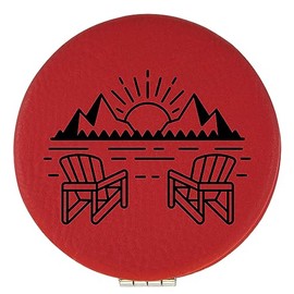 Enthoozies Lake Life Sunset Adirondack Chairs Red 2.5" Diameter Laser Engraved Leatherette Compact Mirror