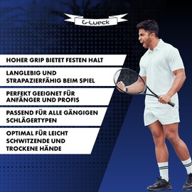 G-Lueck Overgrip Tape Set Tennis Premium Overgrip Power Touch - High Grip, Long Durability - 0.60 mm Thin | for Padel, Squash, Badminton Rackets - Non-Slip & Tacky (White, Set of 50)